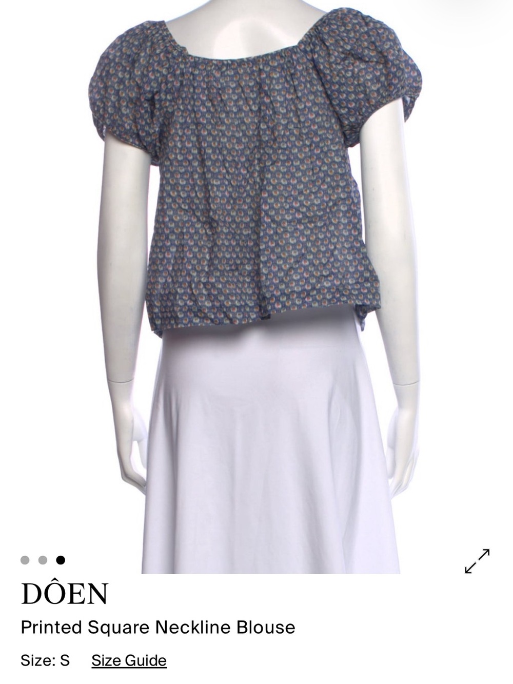 EUC DOEN Blue Printed Square-Neck Blouse SIZE LARGE